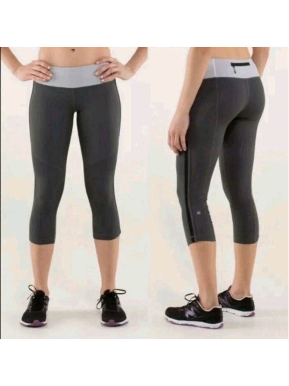 Lululemon Race With Grace Crop Legging Gray Soot Light Wee Stripe Size 6